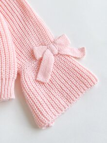 Maija Kids Maija Kids 女童卡通熊貼布圓領蝴蝶結裝飾袖口針織衫 - 粉色 - 查看 4