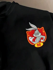 LOONEY TUNES X SHEIN Daypath 可愛卡通角色時尚休閒印花男士黑色標準版短袖T恤 - 黑色 - 查看 2