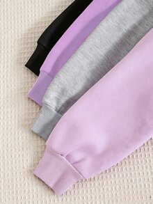 4件組青少年女孩日常休閒基本款圓領長袖運動衫，可愛青少年運動上衣，適合秋冬 - 紫色 - 查看 4
