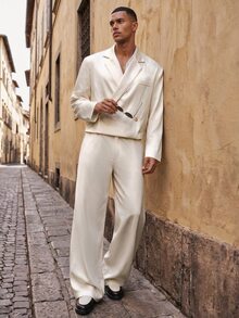 HIMLAND Men's Solid Color Long Sleeve Jacket And Pants Casual Suit Set - Apricot - View 1