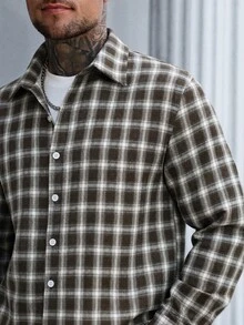 EGENSIO Plus Size Men's Casual Plaid Button-Down Long Sleeve Shirt For Daily Wear - Navy Blue - View 6