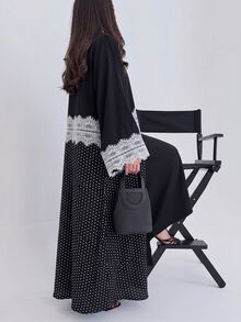 Yasmyna Autumn/Winter Elegant Elegant Fashion Versatile Lace Patchwork Polka Dot Full Skirt Long Robe - Multicolor - View 4