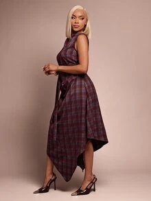 Vixey Women's Plaid Casual Party Dress - Burgundy - View 4