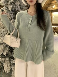 DAZY Women's Round Neck Korean Style Long Sleeve Autumn/Winter Sweater - Mist Green - View 6