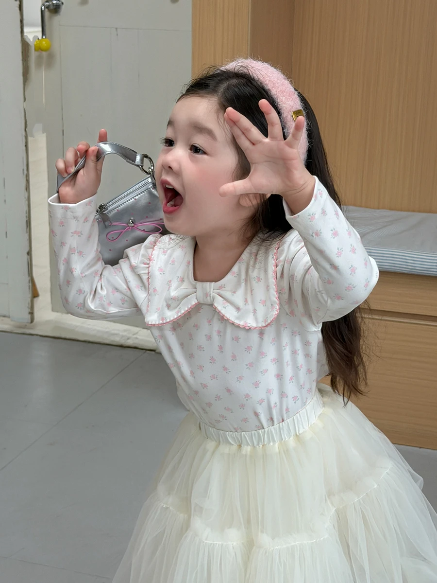 DAZY Infant/Toddler (Girl) Bow Print Long Sleeve Autumn/Winter Top - White - View 1