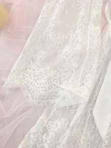 DelicateAllure White Lace Patchwork Sheer Satin Romantic Babydoll Nightgown For Women - White - View 5