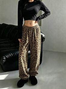 INAWLY Solva Women's Leopard Print Elastic Waist Pocket Casual Jogger Sweatpants - Multicolor - View 3