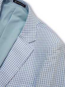 Men's Gingham Print Lapel Collar Single-Breasted Blazer - Blue and White - View 4