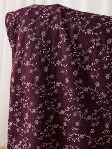 Al Najma Plus Size Women's Floral Pattern Button Design Pocket Arabian Dress - Burgundy - View 9
