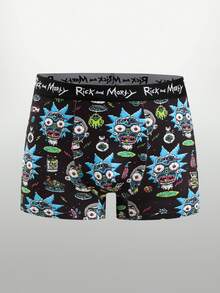Rick and Morty X SHEIN Men's Letter Waistband Cartoon Print Casual Boxer Briefs - Black - View 1