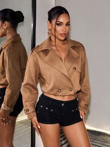 BamGleam Women's Solid Color Casual Versatile Daily Long Sleeve Jacket - Brown - View 8