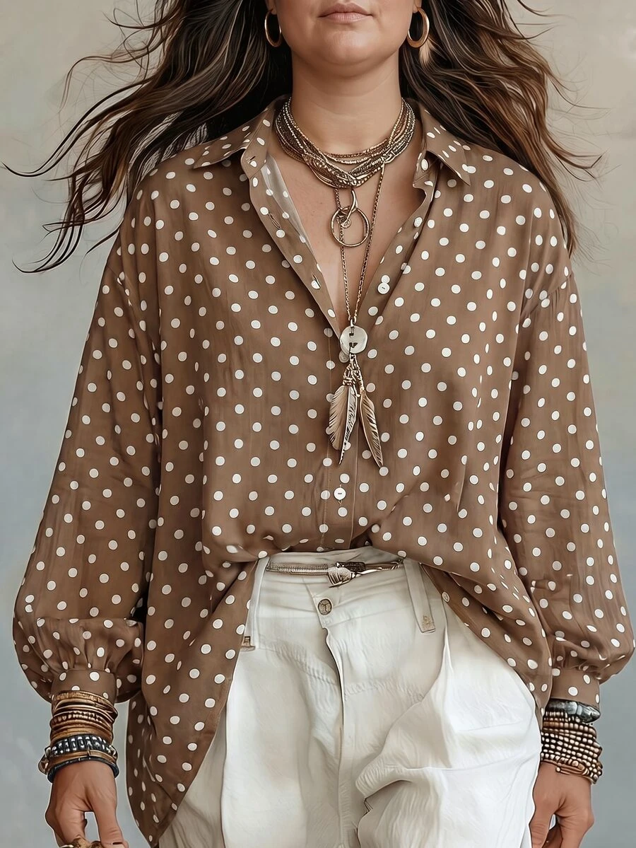 NostaNoir Women's Autumn/Winter New Hot-Selling Polka Dot Pattern Casual Versatile Plus Size Shirt Fall - Multicolor - View 1