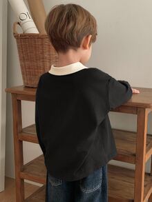 Dazy Kids 兒童秋季男童小號休閒版型字母印花日系森系T恤 - 黑色 - 查看 5