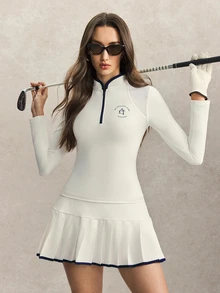 Activina Women's Letter Print Long Sleeve Top And Mini Skirt Casual Sports Set - White - View 6
