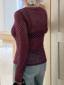 Dazy Plus 網紗層次長袖博主風 T-shirt - 紫色 - 查看 2