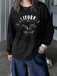 Dazy Plus 對比蕾絲設計 2 合 1 字母印花 寬鬆版型 韓系黑色 T-shirt 家居服 晚間休閒 新穎款 秋季 - 黑色 - 查看 5