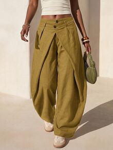 Zivah Women's Fashion Solid Color Curved Leg Pants - Mustard Yellow - View 3