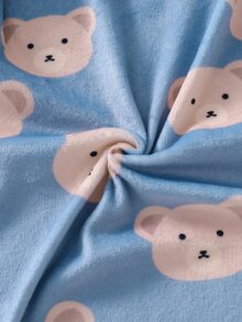 2pcs Baby Boy Soft Plush Turn-Down Collar Open Front Trim Design Long Sleeve Long Pants Pajama Set - Dusty Blue - View 7