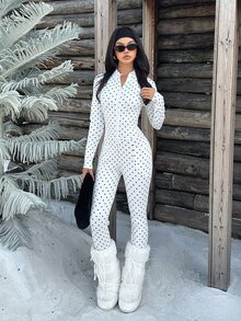 SHEIN EZwear 女款波點休閒日常穿搭連身褲 - 白色 - 查看 1