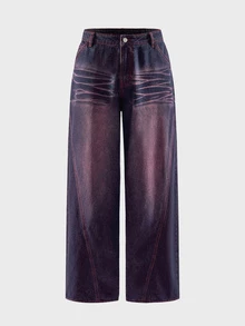 AXEPEAK Men's Casual Fashion Street Style Washed Pleated Loose Wide Leg Denim Jeans - Multicolor - View 3