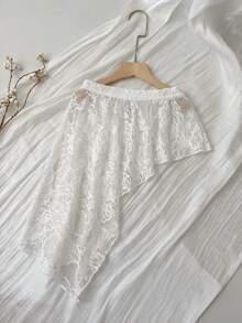 Dazy Kids Young Girl) Lace Design Asymmetrical Skirt With Ruffle Hem, Autumn Skirt - White - View 7