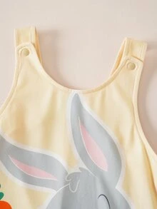 LOONEY TUNES X SHEIN Baby Boy Cartoon Print Short Sleeve T-Shirt And Romper Set - Apricot - View 7