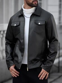Manfinity CasualCool Men's Solid Color Zipper Casual Versatile Daily Travel Long Sleeve Jacket - Black - View 6