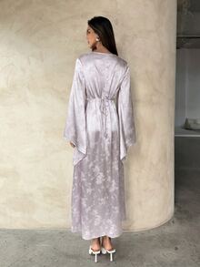 Aloruh 女款緹花喇叭袖修身優雅洋裝 - 紫丁香色 - 查看 2