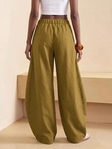 Zivah Women's Fashion Solid Color Curved Leg Pants - Mustard Yellow - View 2
