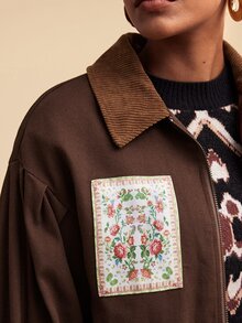 Travachic Women's Floral Pattern Zipper Casual Vintage Cottagecore Versatile Long Sleeve Jacket Travel Everyday Brown Floral Fall - Brown - View 7