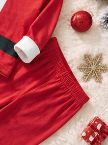 2pcs Baby Boy Baby Girl Baby Boy Color Block Santa Claus Pattern Knitted Soft Crew Neck Long Sleeve Pullover Top Elastic Waist Long Pants Suitable For Christmas - Multicolor - View 4
