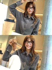 DAZY Women's Round Neck Long Sleeve Cardigan, Autumn/Winter - Coffee Brown - View 9