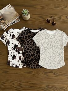 3PCS Tween Girls T-Shirts - Multicolor - View 3
