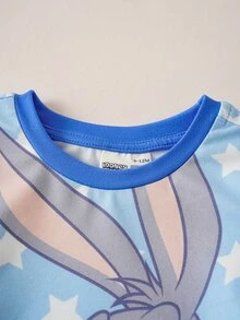 LOONEY TUNES X SHEIN Baby Boy Five-Point Star Print Short Sleeve Romper LOONEY TUNES - Blue - View 3