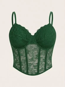 SHEIN ICON Plus Lace Black Corset Cami Top, Summer - Dark Green - View 1