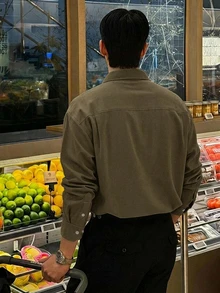 DAZY 春秋軍綠色長袖純色通勤男士襯衫 - 軍綠色 - 查看 2