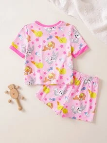 LOONEY TUNES X SHEIN Baby Girl Cartoon Print Short Sleeve Top And Shorts Loungewear Set - Multicolor - View 2