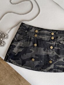 Elamini Women's Denim Camouflage Ultra Low Waist Mini Skirt - Multicolor - View 3