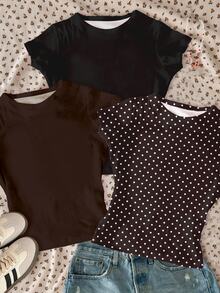 3PCS Tween Girls T-Shirts - Multicolor - View 3