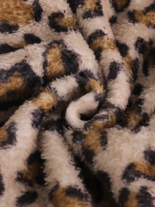 女童居家服豹紋動物刺繡長袖上衣與豹紋滿版毛絨長褲套裝休閒服 - 黑色 - 查看 7