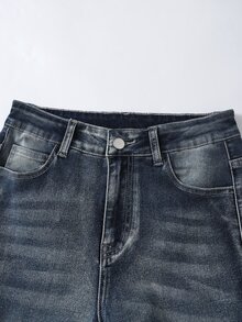 SHEIN 新款 Y2K 美式復古做舊藍色喇叭牛仔褲女款，重磅水洗藍灰色修身彈力喇叭長褲，美式風格拖地長褲，四季穿搭，百搭 - 淺灰色 - 查看 4