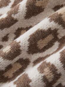 SHEIN Women V-Neck Leopard Print Knit Cardigan, Long Sleeve Button Front Drop Shoulder Loose Knit Jacket - Multicolor - View 3