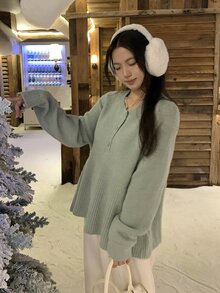 DAZY Women's Round Neck Korean Style Long Sleeve Autumn/Winter Sweater - Mist Green - View 11