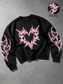 Manfinity EMRG Men's 3D Embroidered Crew Neck Drop Shoulder Long Sleeve Casual Pullover Sweatshirt - Black - View 3