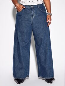ROMWE Street Life Plus Size Women's Spider Web Embroidered Pattern Loose Straight Leg Jeans - Blue - View 4
