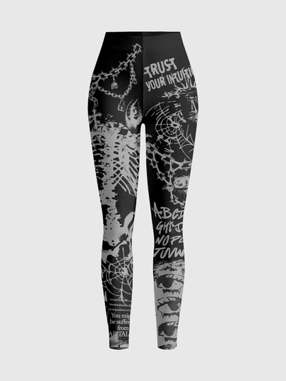 Grunge Punk Women's Letter Print Casual Daily Wear Tight Leggings