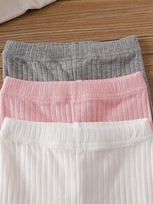 SHEIN Vintaside Kids 3件組女嬰緊身褲 粉色與白色條紋 秋季休閒度假 夏季純色褲子 極簡甜美風 直筒寬鬆慢跑褲 - 灰色 - 查看 8