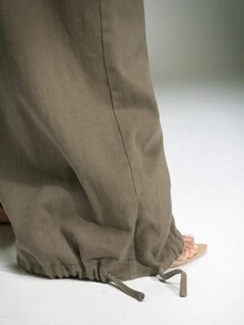Denimoi Relaxed Fit Cargo Pants Fashion Pants Drawstring Waist Fashionable Streetwear Fall Cool Girl - Olive Green - View 2