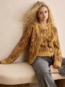 MOTF PREMIUM WOMEN'S LEOPARD PRINT KNIT VEST & SWEATER 2 PIECES SET, AUTUMN/WINTER - Camel - View 4