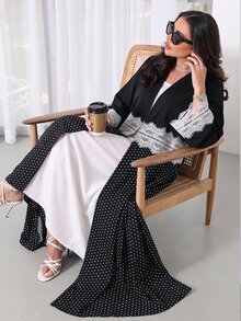 Yasmyna Autumn/Winter Elegant Elegant Fashion Versatile Lace Patchwork Polka Dot Full Skirt Long Robe - Multicolor - View 8